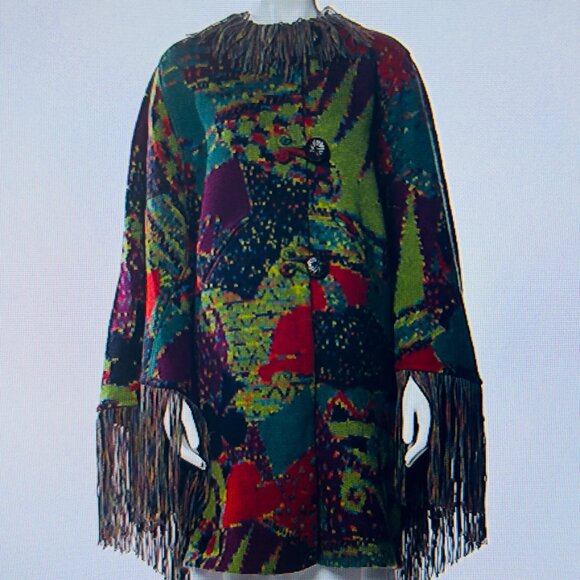 Missoni Jackets & Blazers - Missoni Vintage 80s 100% Wool Fringe Artsy Colorful Knit Jacket Poncho Women's M